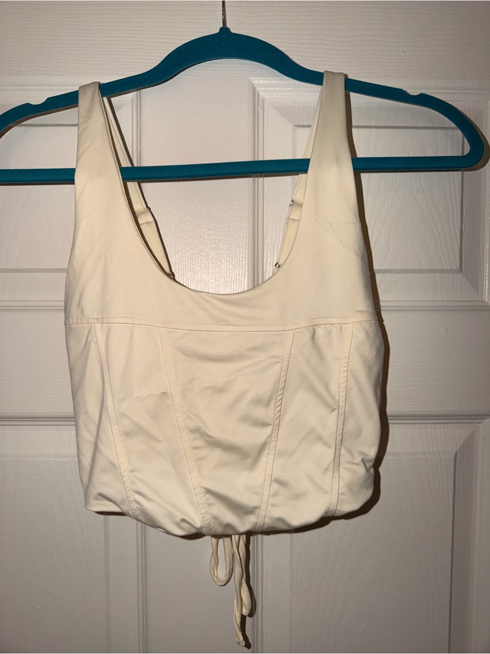 Forever 21 Cream Drawstring Scoop Crop Tank